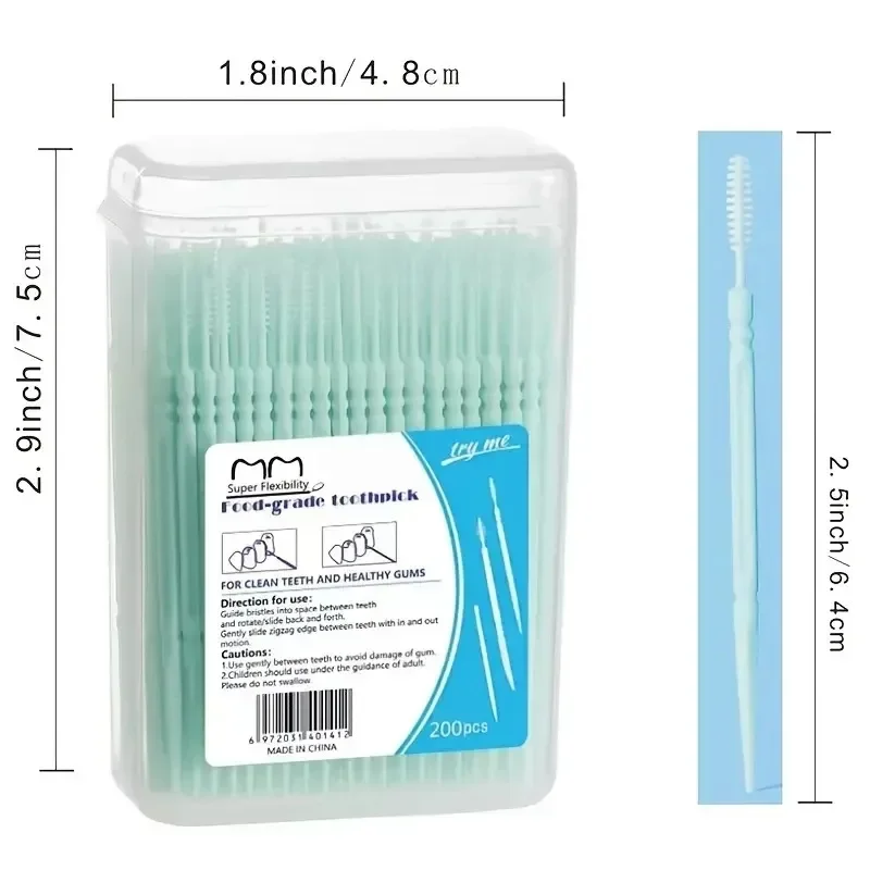 200pcs/box Plastic Toothpicks Double-headed Disposable Interdental Brush Dental Tooth Flossing Head Oral Hygiene Clean The Mouth