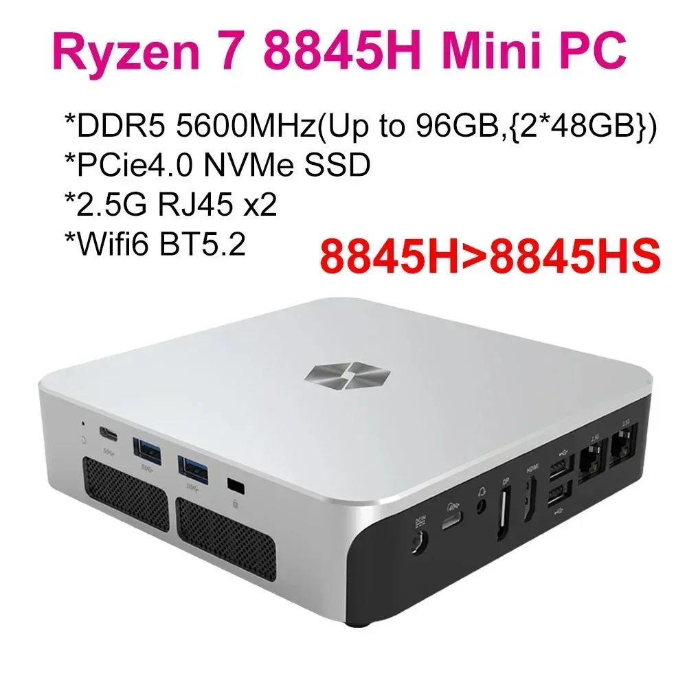 SZBOX imini Pro Ryzen 7 8845H Mini PC Windows 11 DDR5 5600MHz PCie4.0 NVMe SSD WIFI6 BT5.2 2.5G RJ45 x2 Desktop Gamer Computer