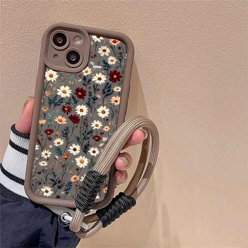 Flower Chain Lanyard Phone Case For OPPO Reno 14 13 12 11 Pro F 8T 10 8 6 7 5 Pro 5G Casing Korean Silicone Cover
