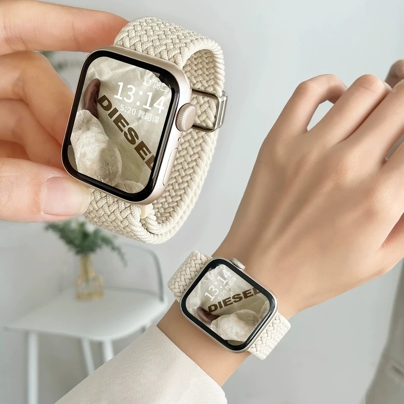 Stylish Nylon Braided Loop For Apple Watch 49MM 46 45 44MM 42 41 40 38MM Magnetic Return Loop Band For Iwatch Series 10 9 8 7 6