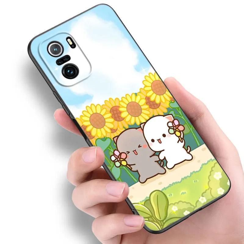 Peach And Goma Cat Black Phone Case For Xiaomi 10T 11 Lite 11T 12S 12X 13T 14 Pro A1 A2 POCO M3 M4 M6 X3 NFC X5 Pro F3 F5 image 2