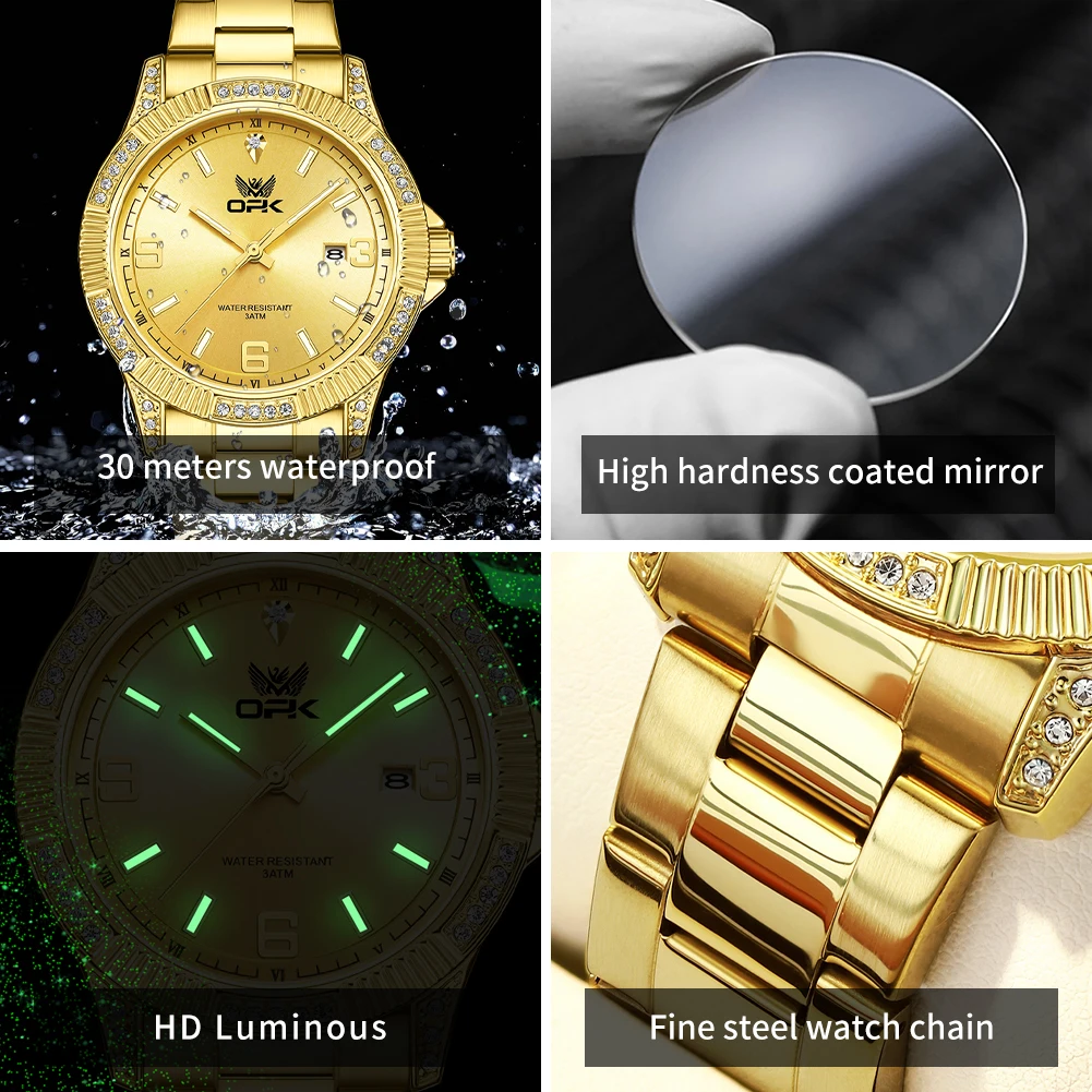 OPK 8184 Mens Ladies Watch Quartz Watch Waterproof Luminous Stainless Steel Automatic Date Sport Watch With Box Gifts Original