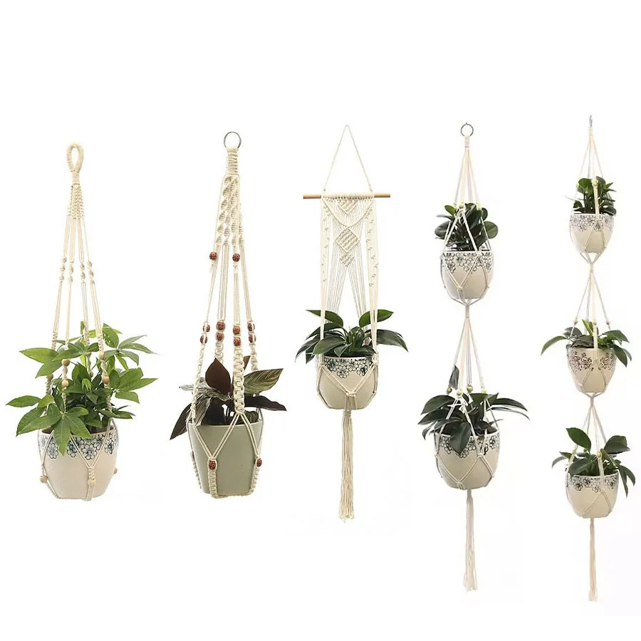 Hanging Plant Handmade Macrame Plant Hanger Flower Pot Planter Hanger Wall Decor Courtyard Garden Hanging Planter Hanging Basket