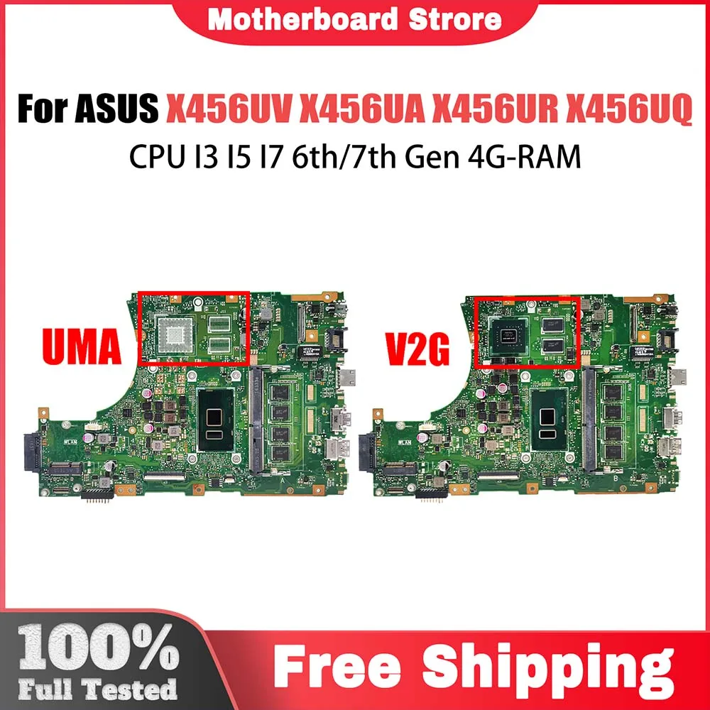 X456UV Notebook Mainboard X456UA X456UR X456UQ X456UVK X456UJ A456U F456U X456UQK Laptop Motherboard CPU I3 I5 I7 6th/7th 4G-RAM