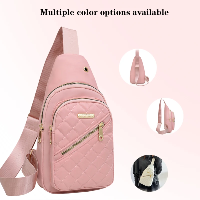 

Elegant Quilted Chest Bag - Multi-Pocket Nylon Sling Bag with Adjustable Strap, Stylish Casual Crossbody Bag for Women