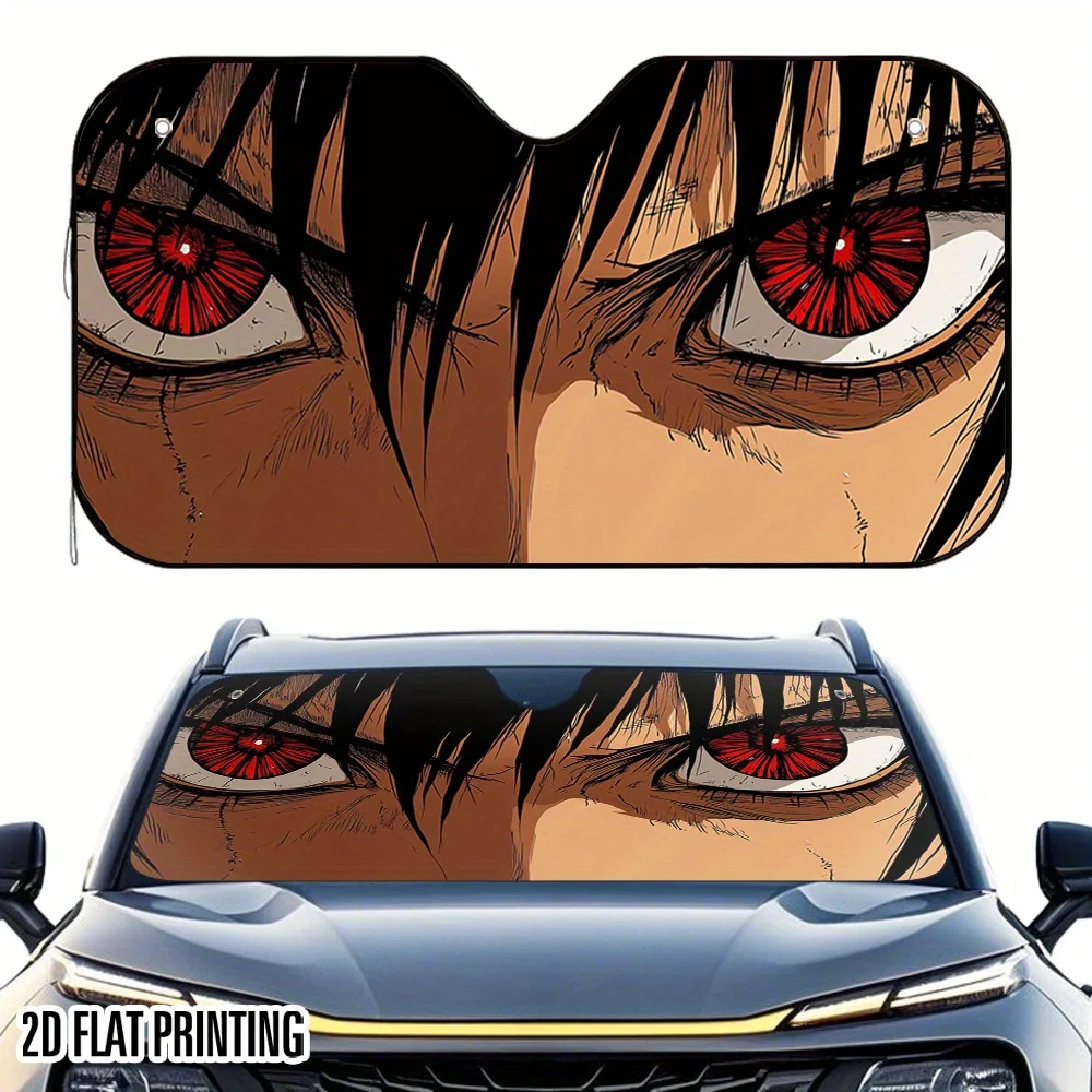 1pc 2D Flat Blood Pupil Eye Contact Design Car Sunshade - 4 Suction Cups Included, Foldable For Easy Storage, Keeps Car Cool, Fi