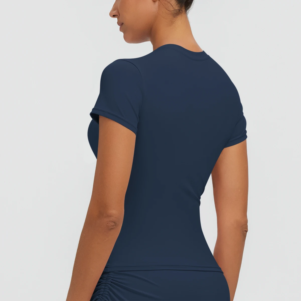 Neues Damen Sommer Yoga Kurzarm T-Shirt Lauf- und Radsport Einfarbiges Schnelltrocknendes Workout-Oberteil Enganliegend Atmungsaktive Yoga-Kleidung – Detail 34