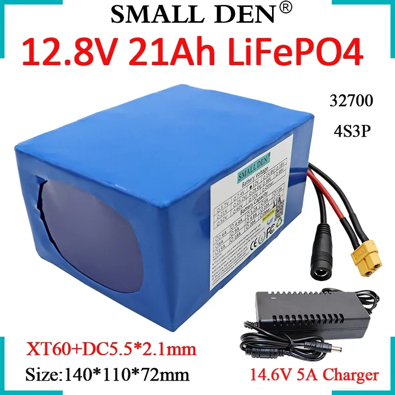 

12.8V 21Ah 32700 Lifepo4 Battery Pack 4S3P With 40A Same Port Charge&Discharge Balanced BMS For 12V Power Supply+14.6V5A Charger