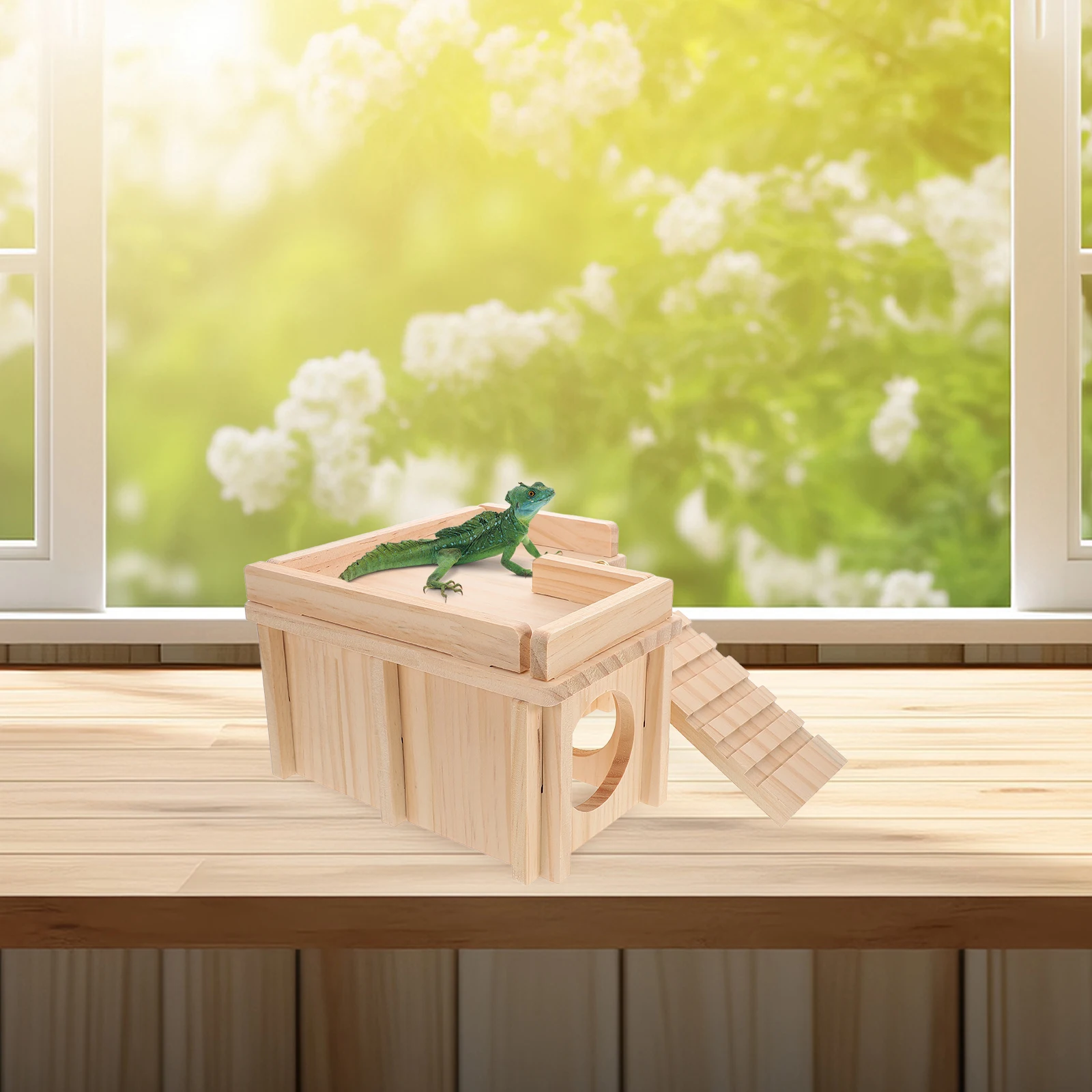 

Wooden Reptile Habitat Large Bearded Dragon Hideout Basking Platform Climbing Ramp Lizard Shelter Cage Accessories