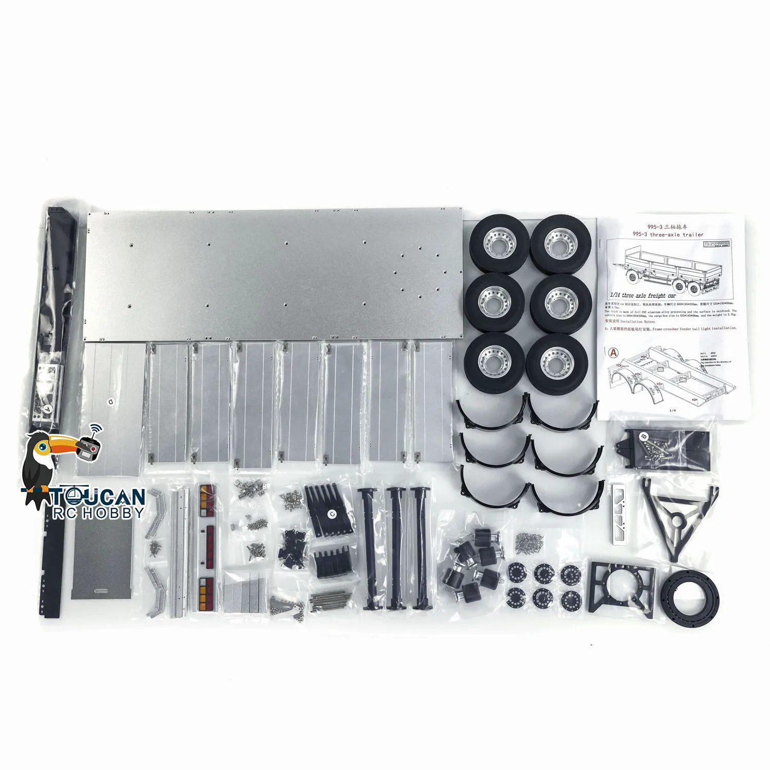 Dg 1/14 rc metal 3 eixos kit de reboque completo para controle remoto caminhão basculante hidráulico diy modelo veículo construção brinquedos th23441