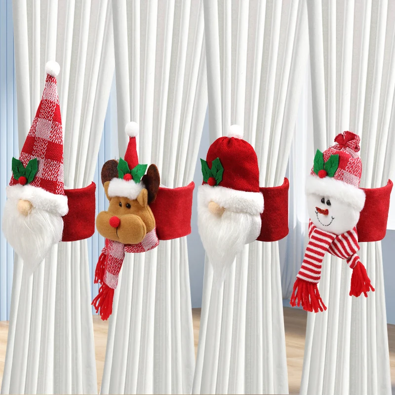 Snowman Santa Claus Curtain Tieback Kawaii Doll Christmas Curtain Ties Decoration Classic Cartoon Curtain Buckle Festival Party