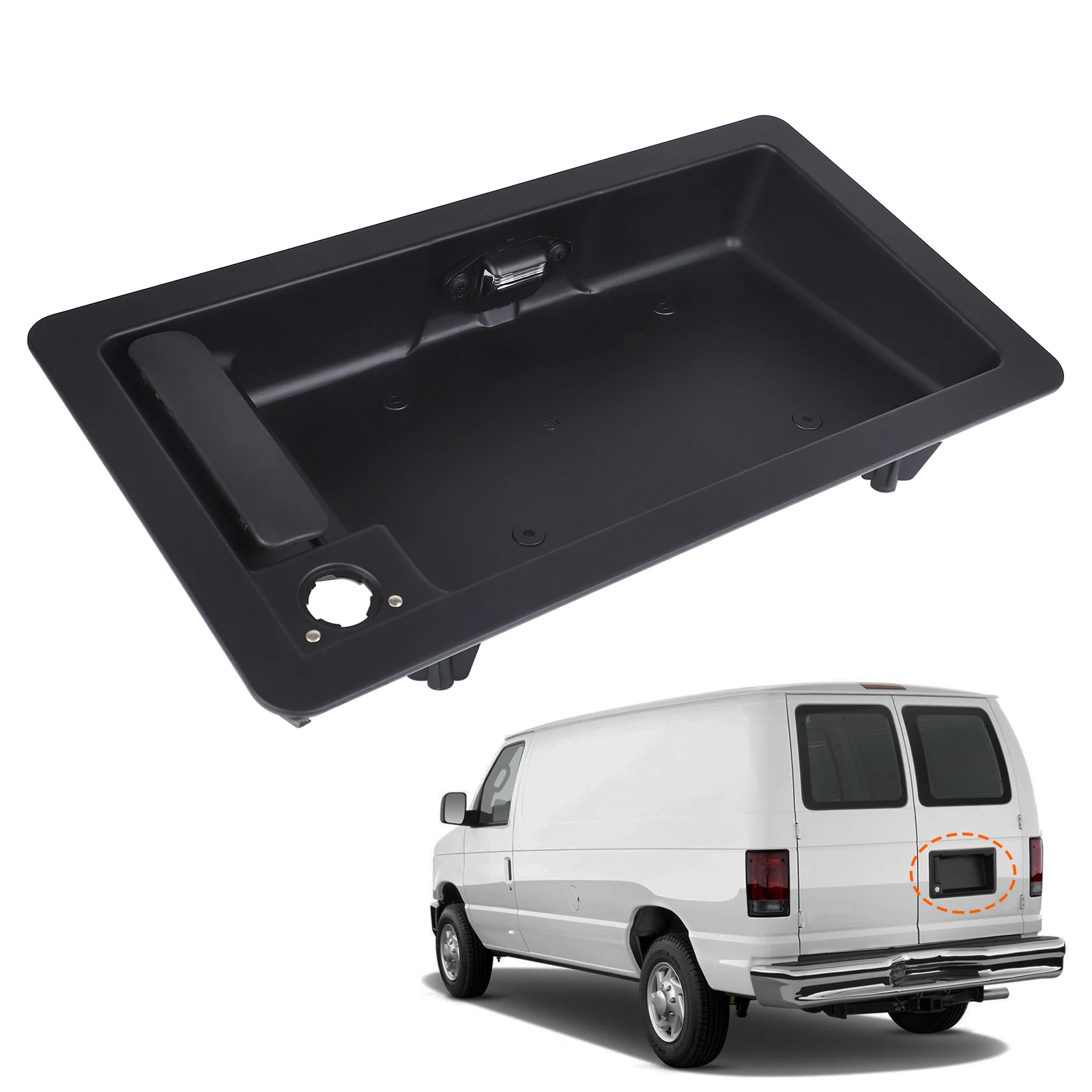 Exterior Door Handle For 1992-2007 Ford E150 E250 E350 E450 Rear Right Cargo License Plate Tag Bracket 6C2Z-15434A20-AA Black