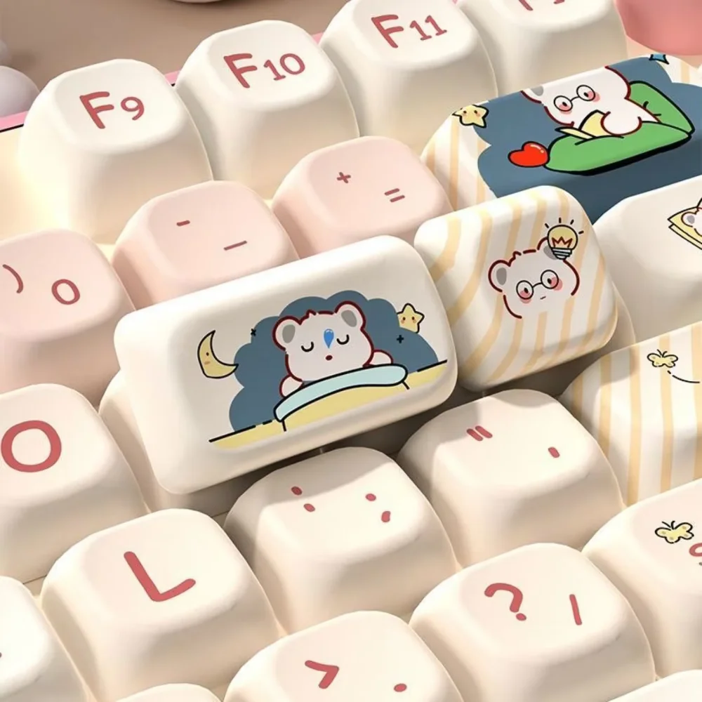 

MOA Super Cute Keycap Set PBT 138 Keys Bear with Glasses for MX Switch 60/84/90/104/108 Layout Mechanical Keyboards