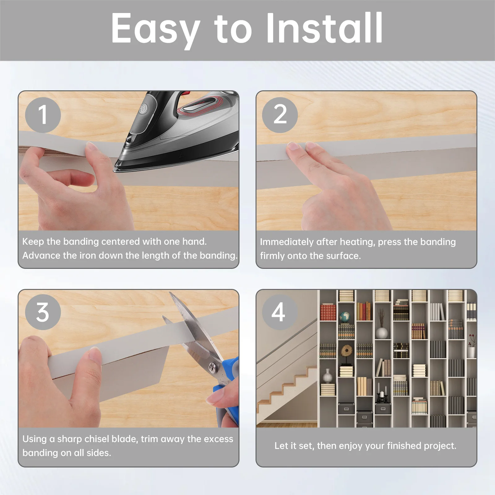 50mグレーメラミンエッジバンディングプレグルー加工済みベニヤエッジング（合板テーブル-キャビネット用）