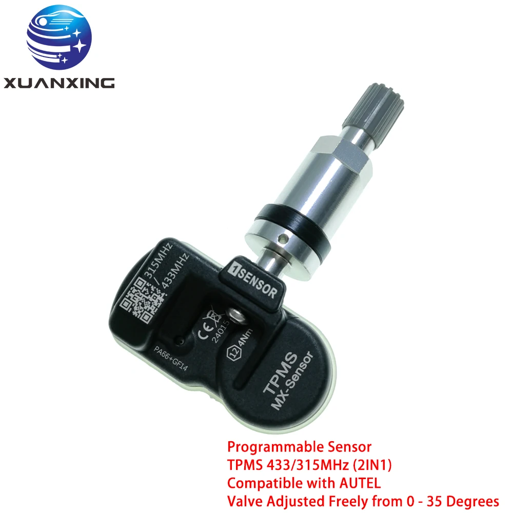 TPMS Programmable Sensor GB 315/433MHz 2in1 Metal Tire Pressure Sensor Adjustable valve Compatible For AUTEL