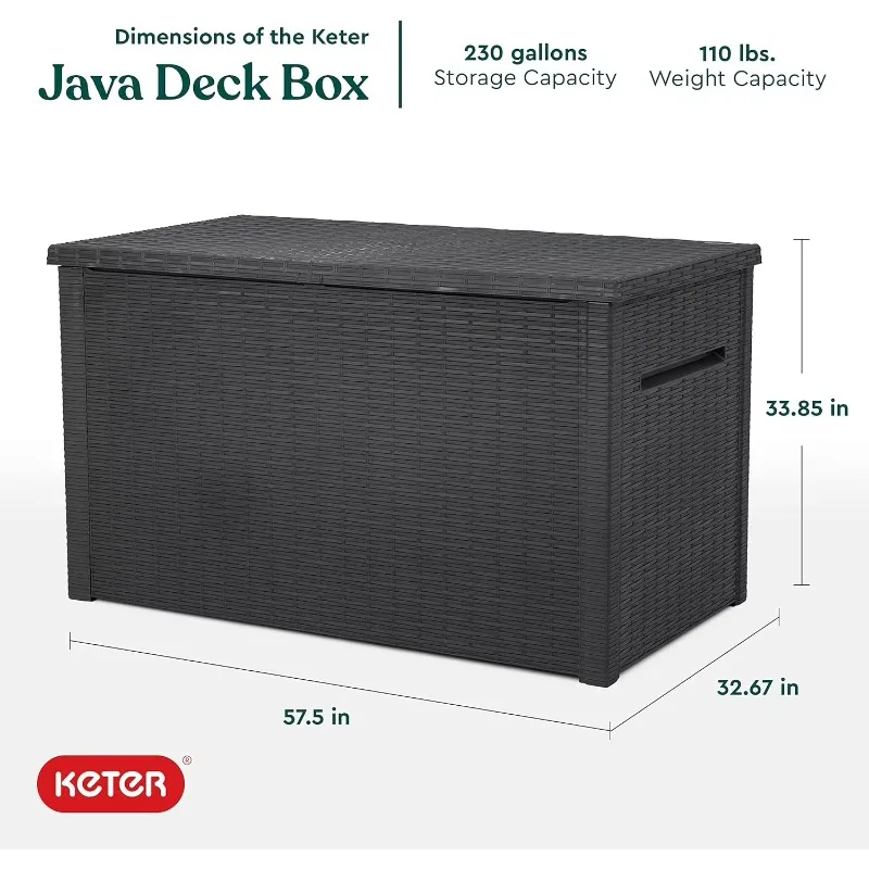 Keter Java XXL 230 Gallon Resin Rattan Look Large Outdoor Storage Deck Box for Patio Furniture Cushions