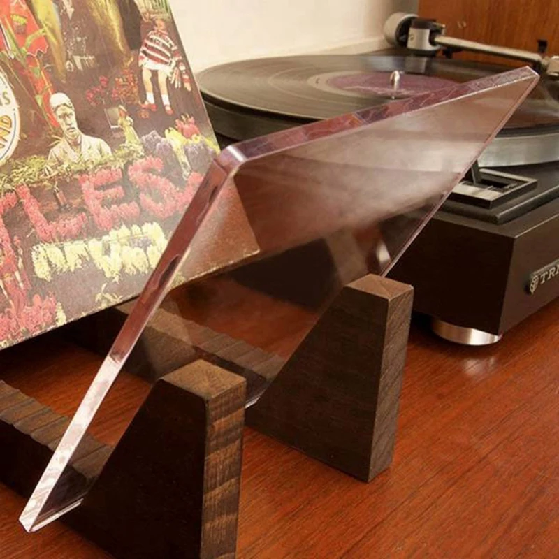 Vinyl Record Storage Holder Large Capacity Acrylic Ends Display Stand Wooden LP Vinyl Album Desktop Rack-A55K