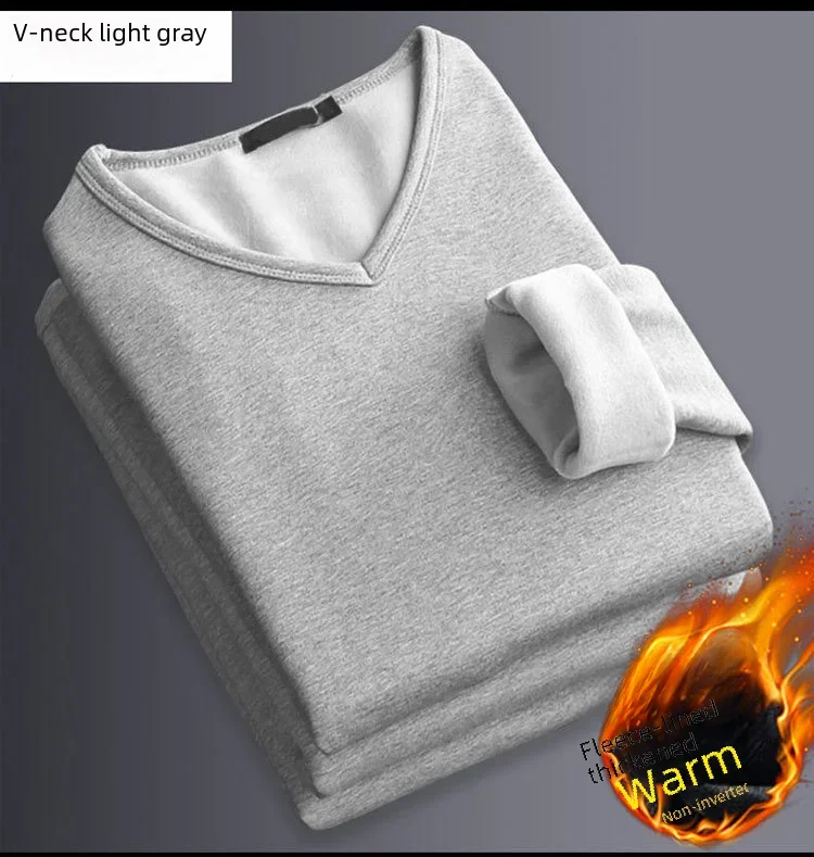 Herren Winter Thermo-Unterwäsche Oberteile Fleece-gefüttertes Verdicktes Warmes Sweatshirt Einfarbig O-Ausschnitt V-Ausschnitt Unterhemd Große Größe 5XL – Detail 13