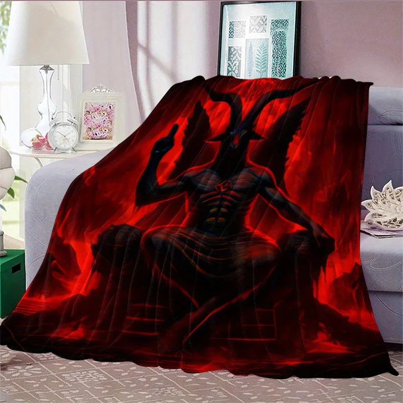 Customize Satanic Red Devil Print Flannel Throw Blanket - Soft Lightweight Polyester All-Season Blanket for Sofa, Bed, Travel &