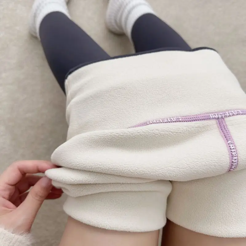 Thiened Lamb Velvet ark Pants المرأة الشتاء الربيع ضيق الدافئة سراويل قطنية Fce اصطف اليوغا السراويل عالية الخصر تسعة Po...