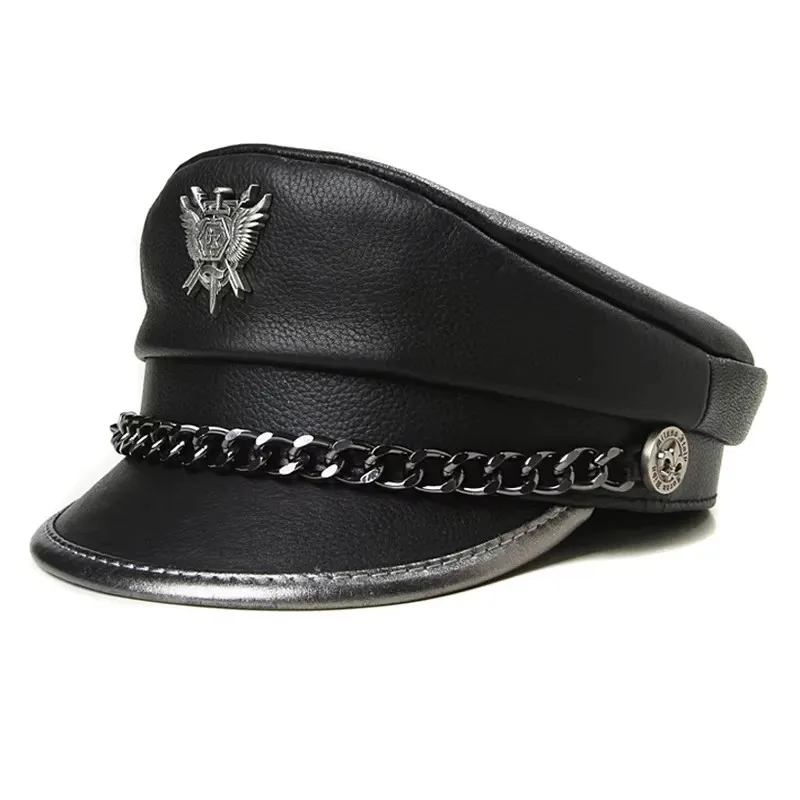 spring-2026-men's-genuine-leather-baseball-cap-adjustable-sheepskin-flat-army-cap-warm-casual-belt-flight-hat-size-56-60