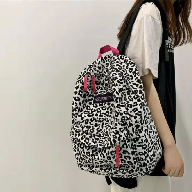 Small niche Ins style Girls' school backpack leopard print Korean backpack female student backpacks large capacity back pack