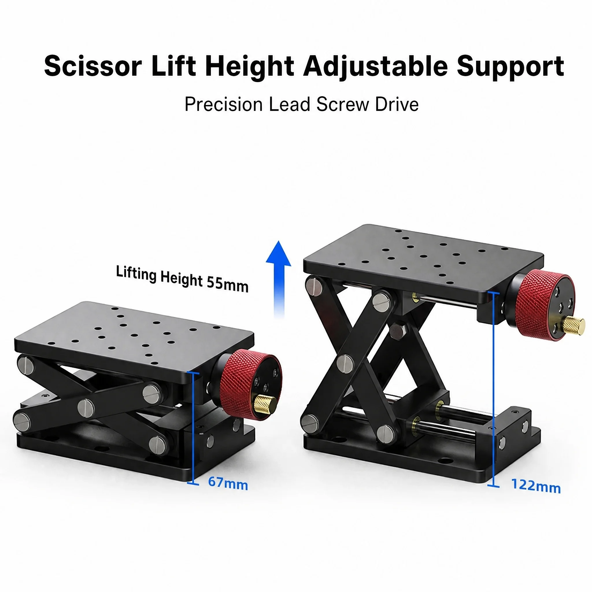 Manual Lab Lifting Platform MK-050 Precision Z Axis Scissor Lift Stage Aluminum Alloy 55mm Stroke M5 Worktable