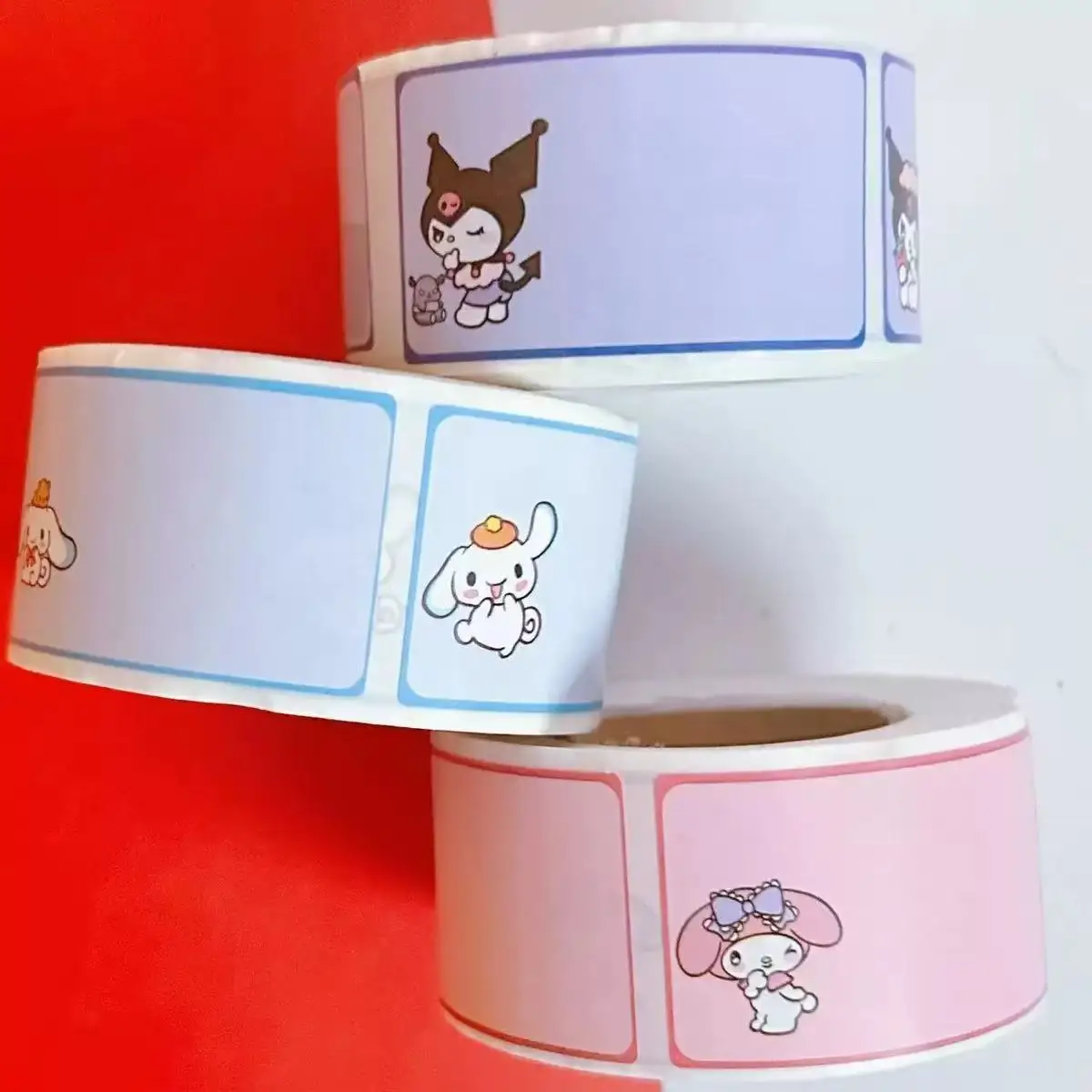 Pegatinas con nombre tipo rollo Sanrio, pegatinas para estudiantes, pegatinas autoadhesivas, pegatinas de papelería manuscritas de alto valor, 300 pegatinas