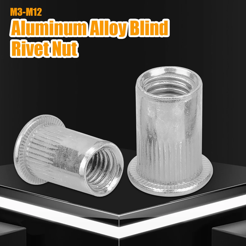JUIDINTO 10-100pcs Rivet Nut M3 M4 M5 M6 M8 M10 M12 Aluminum Alloy Flat Head Metric Threaded Rivetnut Insert Nutserts