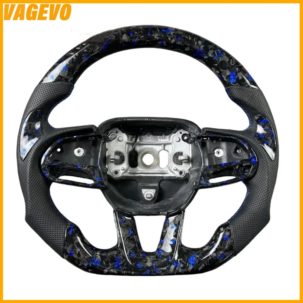 Forged carbon fiber leather perforated sports steering wheel for Dodge Charger Challenger SRT Hellcat, Car Accessories