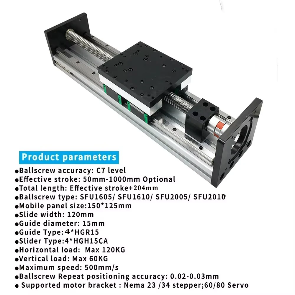 150*125mm Doppia Guida Lineare 120mm di Larghezza Tavolo Scorrevole1605/1610/2005/2010 Vite A Sfere Asse XYZ Stage Attuatore Lineare 4 * HGR15 CNC