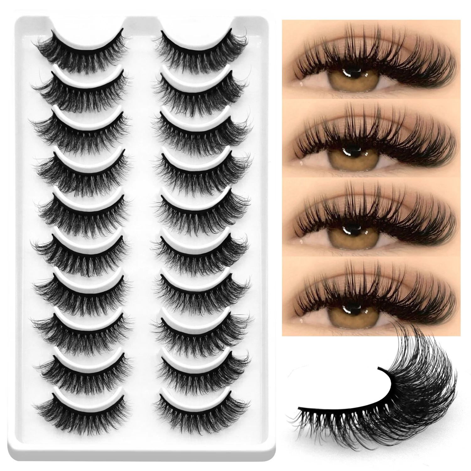 

GROINNEYA Fluffy Eyelashes Natural False Lashes 3D Faux Mink Lashes Fluffy Soft Cross Short Wispy Eyelash Extension Makeup