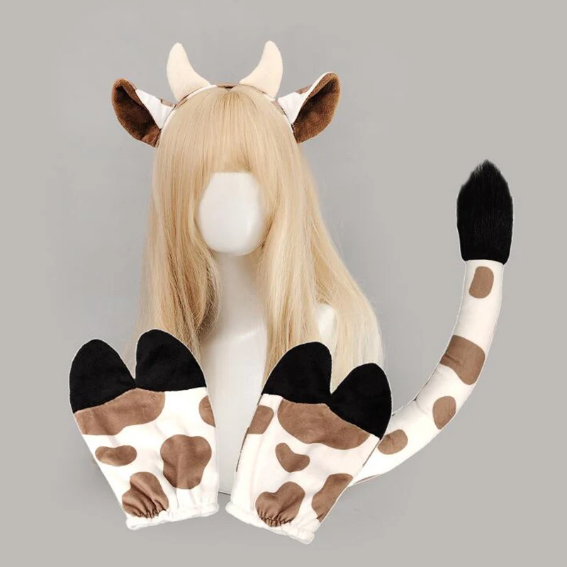 Pluche Dier Oor Hoofdband Hoef Staart Ezel Giraffe Koe Party Lolita Cosplay Props Maskerade Halloween Kostuum Set Hoofddeksel