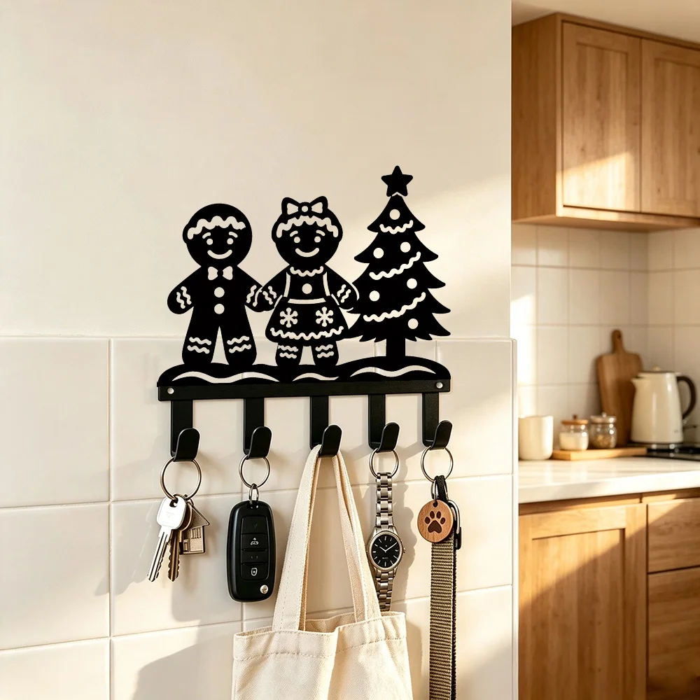 CIFBUY Gingerbread Metal Wall Art Key Holder Waterproof Durable Farmhouse Iron Decor For Entryway Living Room Home Interior Gift