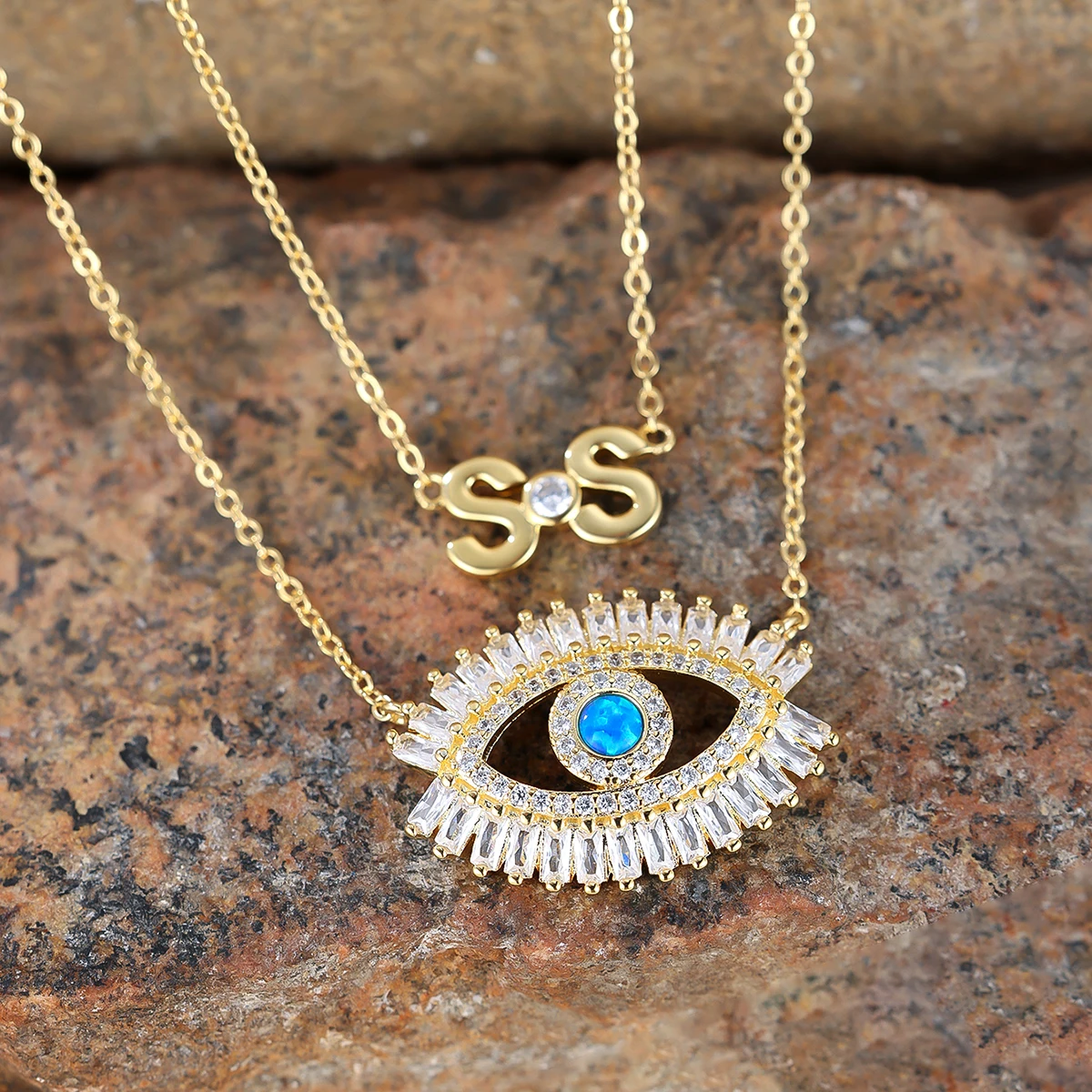 

Женский кристалл, белый циркон, камень, синий опал, подвеска в виде глаз, ожерелье, винтажное золотого цвета, свадебные украшения для женщин