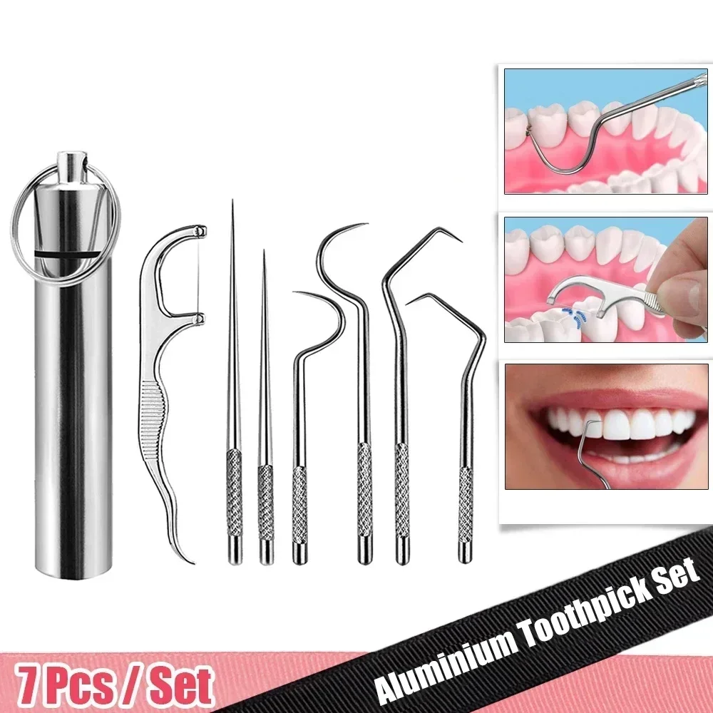 Stainless steel hand toothpick artifact Dental crochet set Dental picking tool Dental plug artifact portable dental floss needle