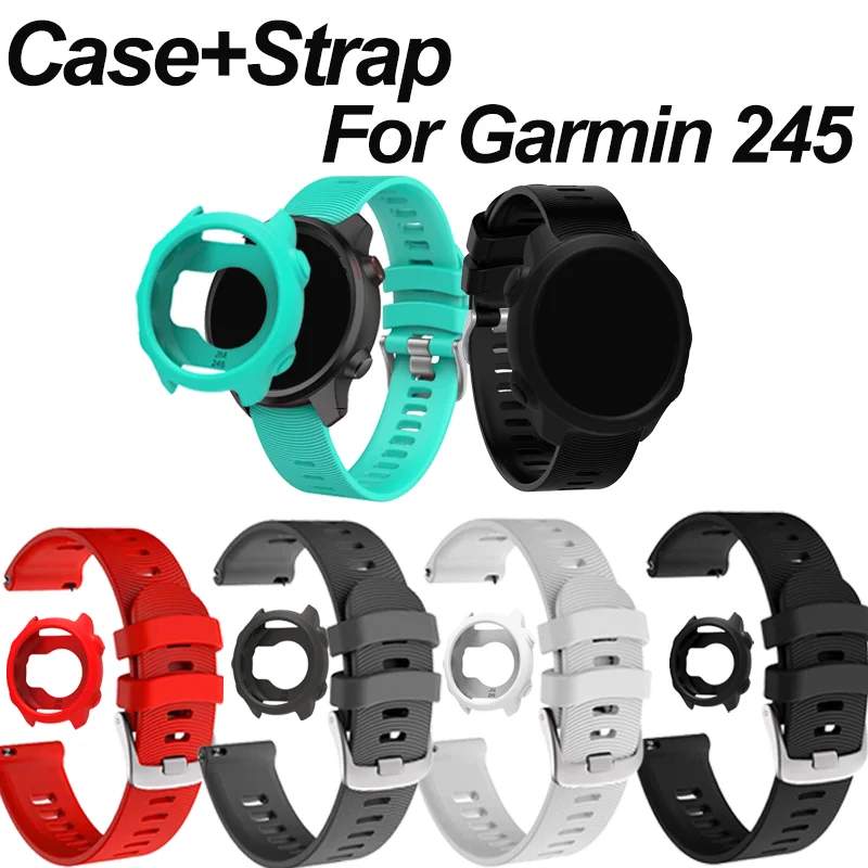 Case+Strap Compatible for Garmin Forerunner 245/ 245 Music, 20mm Silicone Replacement Bands and Soft Silicone Protective Case