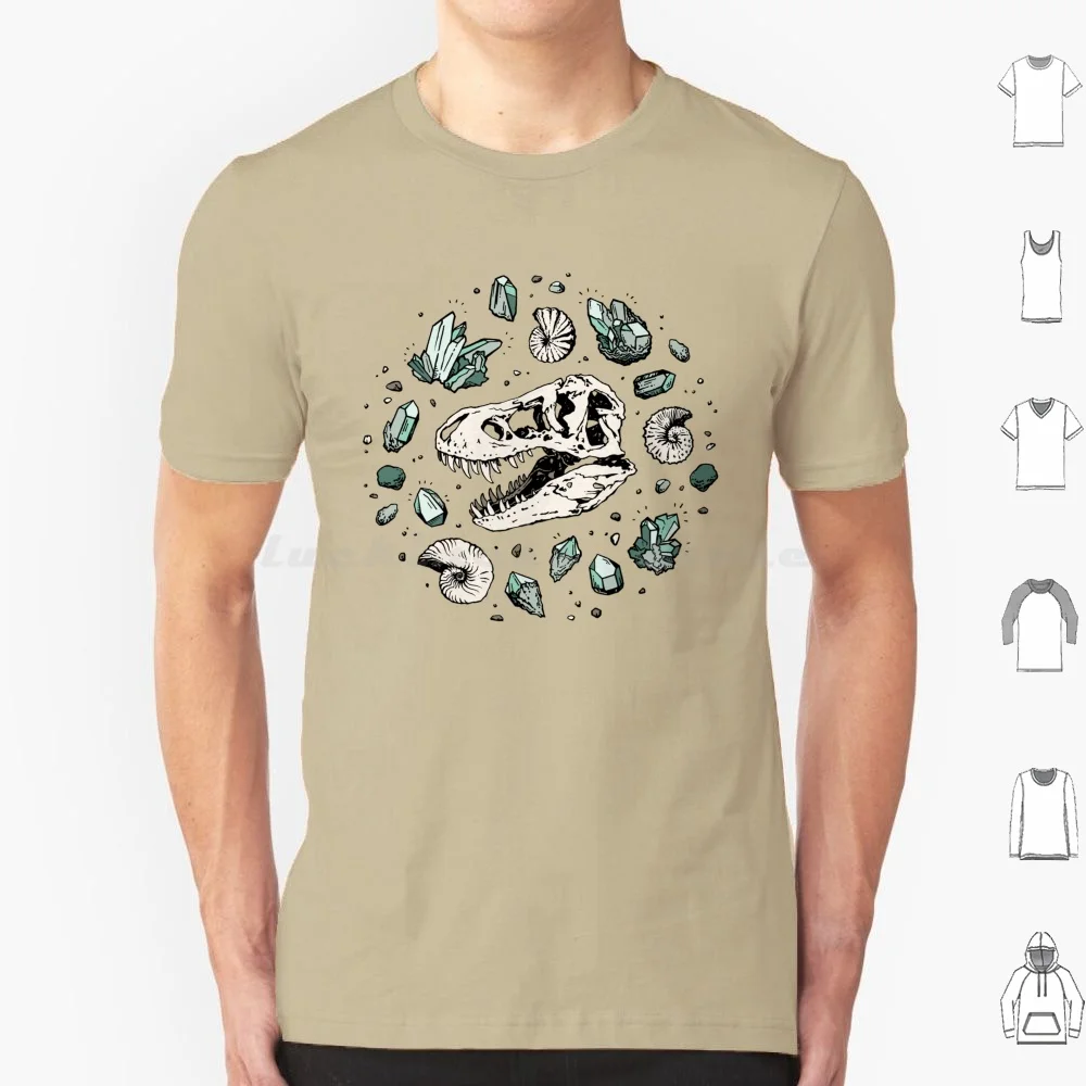 Geo-Rex Vortex | Aquamarine | Dinosaur Skull Art T Shirt Cotton Men Women Diy Print Tyrannosaurus T Rex Skull Mineral Ammonite