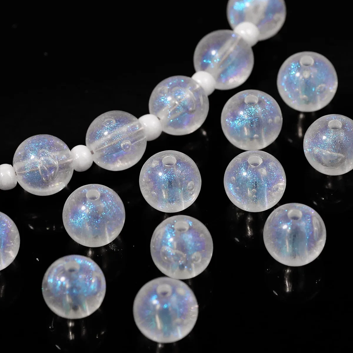 50/100pcs Shiny Straight-hole Acrylic Round Beads White Loose Spacer Beads for Jewelry Making DIY Bracelets Necklace Supplies