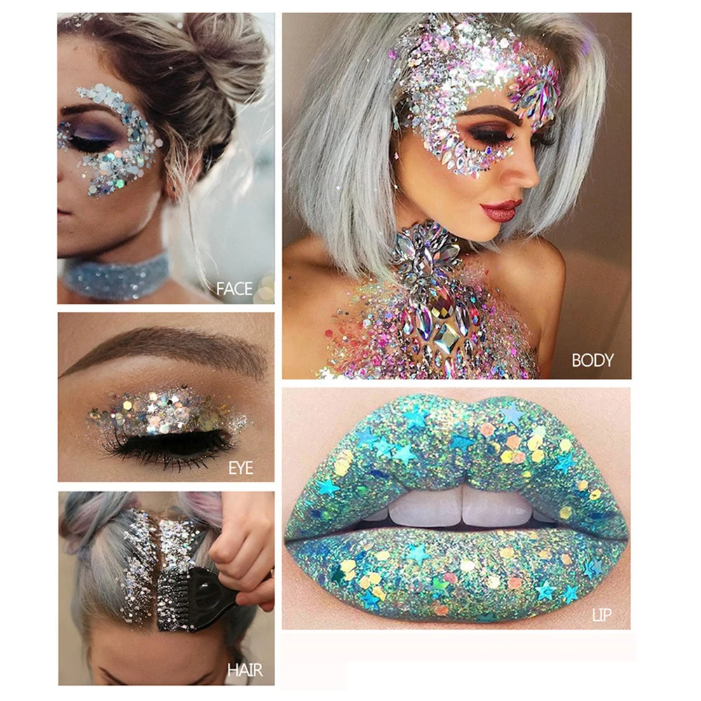 32Ml Gel Glitter Voor Het Lichaam Onregelmatige Pailletten Holografische Glitter Multi-Use Oogschaduw Shimmer Flake Festival Face Body Decor