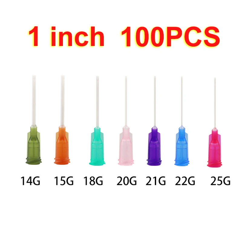 100Pack 1 inch Plastic Dispensing Needle, 25mm Glue Needle Tube Blunt Luer Lock Tips with PP Flexible Needle for Liquid Glue Gun