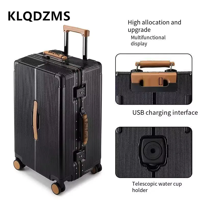 KLQDZMS 20 "24" 26 "28 inci koper bergulir ABS + PC kotak asrama bingkai aluminium casing troli kotak kata sandi ritsleting bagasi perjalanan