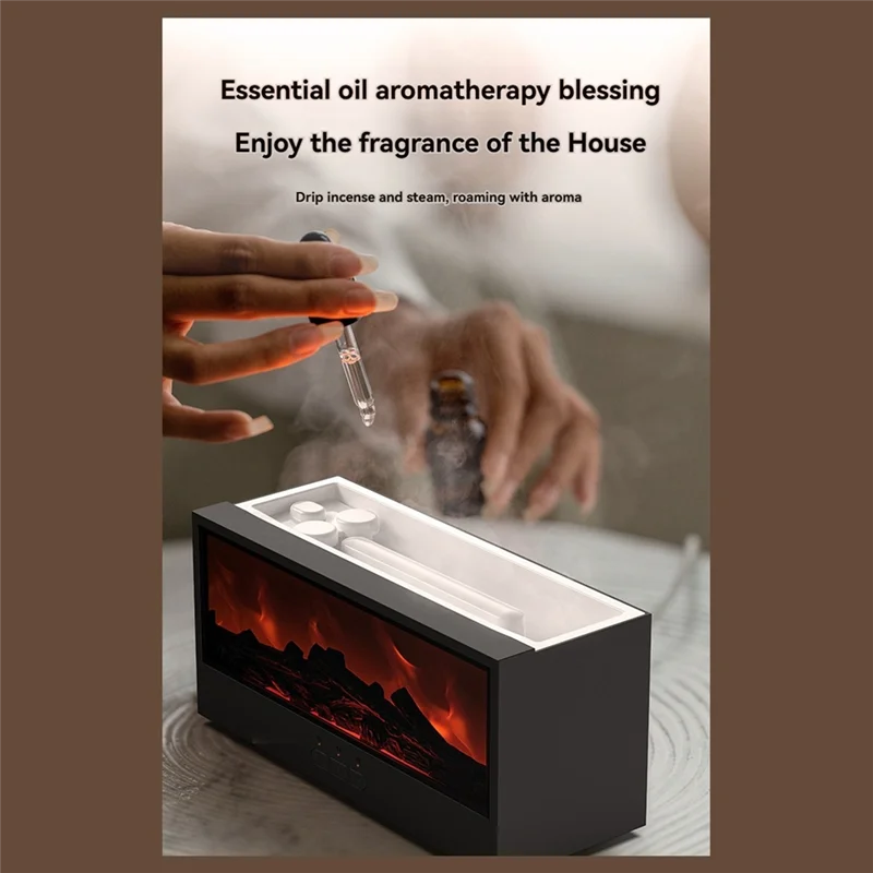 SEWS-Flame Essential Oil Diffuser 3D Flame Fireplace Aromatherapy Machine Colorful Humidifier With Remote Control For Bedroom