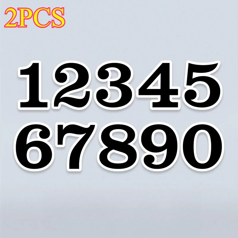 2PCS Racing Number Stickers 0-9 Black White Outline Waterproof Vinyl Decal Motorcycle Scooter Helmet Kart Car Decoration