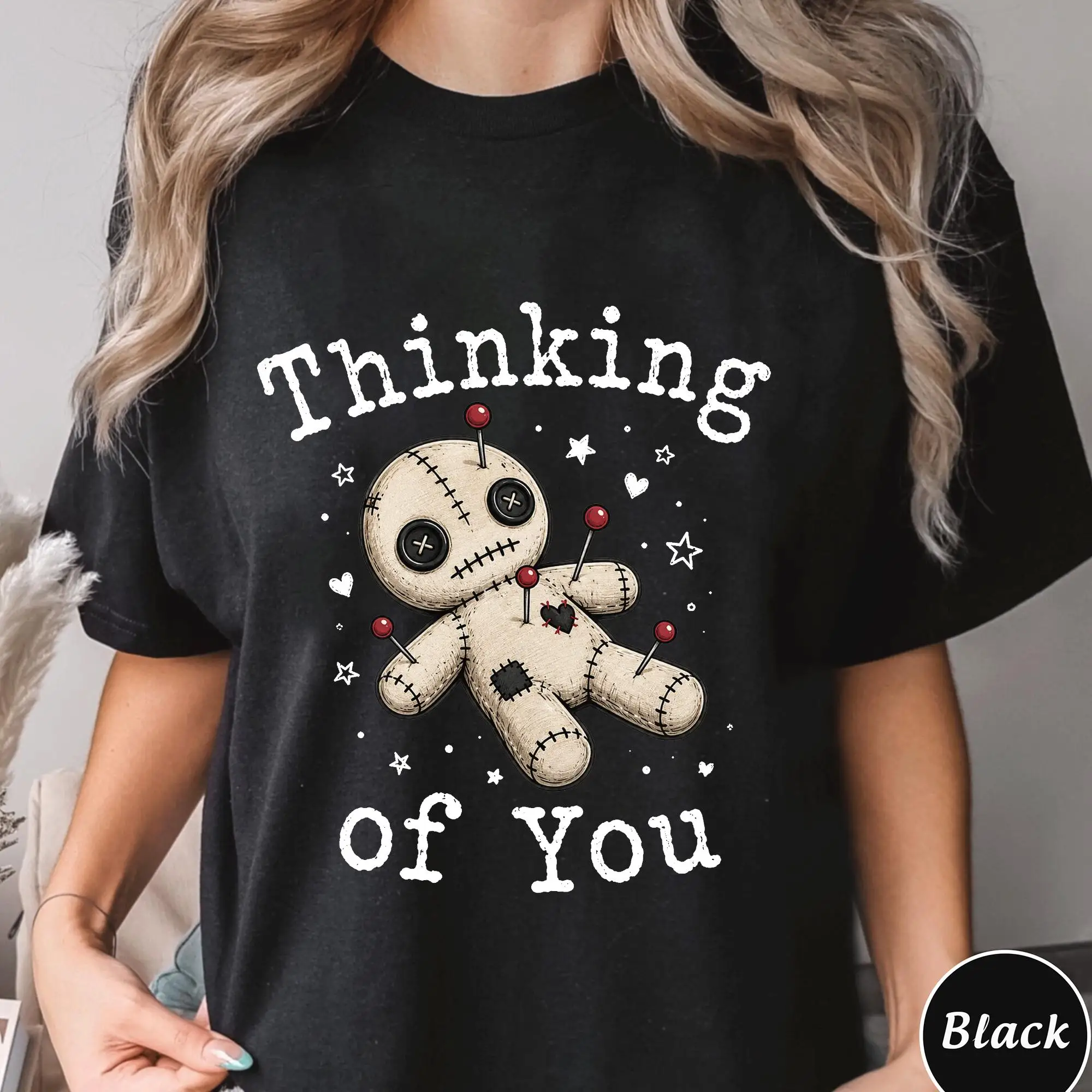 Thinking of You Voodoo Doll Shirt, Gothic Humor Halloween Top Tee T-shirt