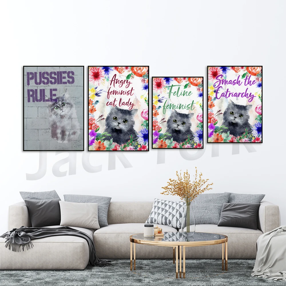 Feline Feminist Art Print | Boho Room Decor | Cat Lover Gift | Funny Feminist Poster| Watercolor Gallery Wall