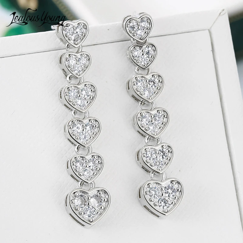 Luxury Long Heart Shape CZ Wedding Earrings for Women Silver Color Elegant Zirconia Dangle Earring Jewelry Gifts