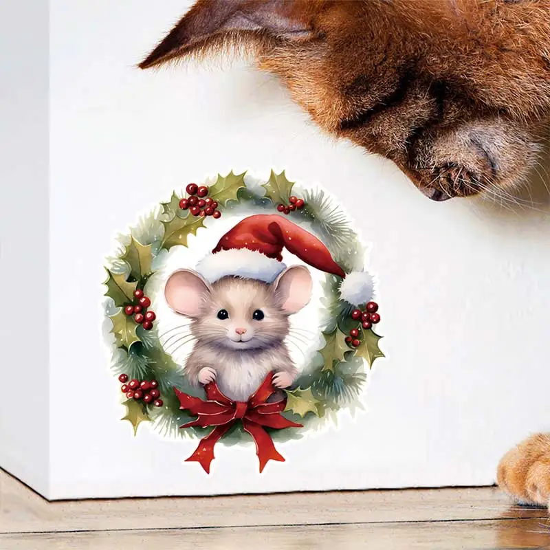 Christmas Stickers Cartoon Animal Mouse Hole Wall Stickers Mouse Garland Corner Line Staircase Decoration Decals S160