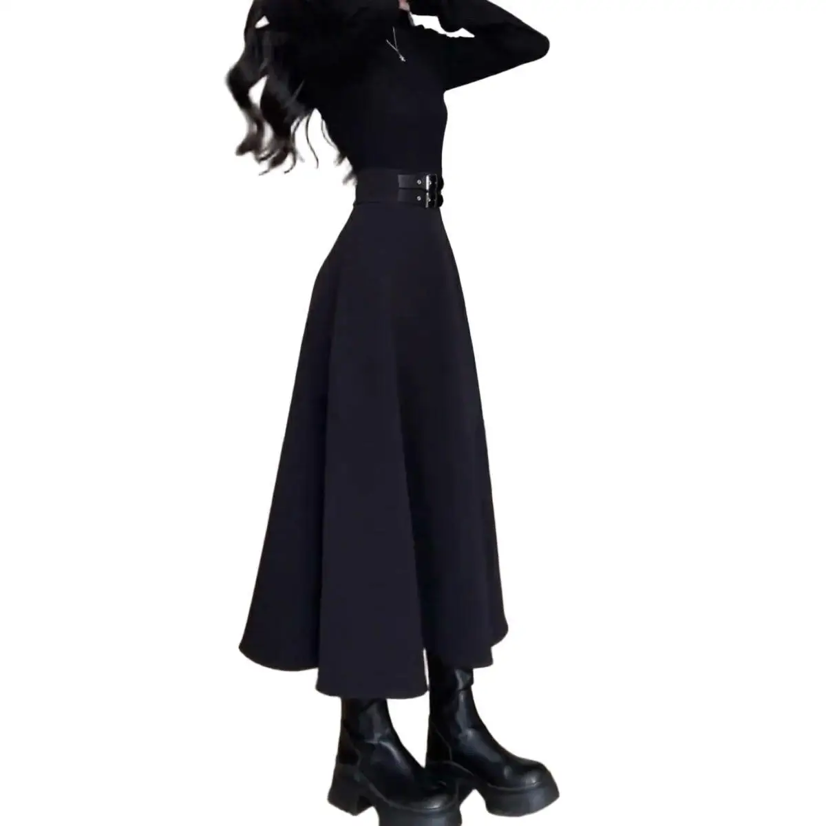 فستان أسود بطبقة داخلية للنساء لخريف وشتاء 2025 فستان جديد صغير الحجم مناسب لملابس التاريخ والملابس الرسمية