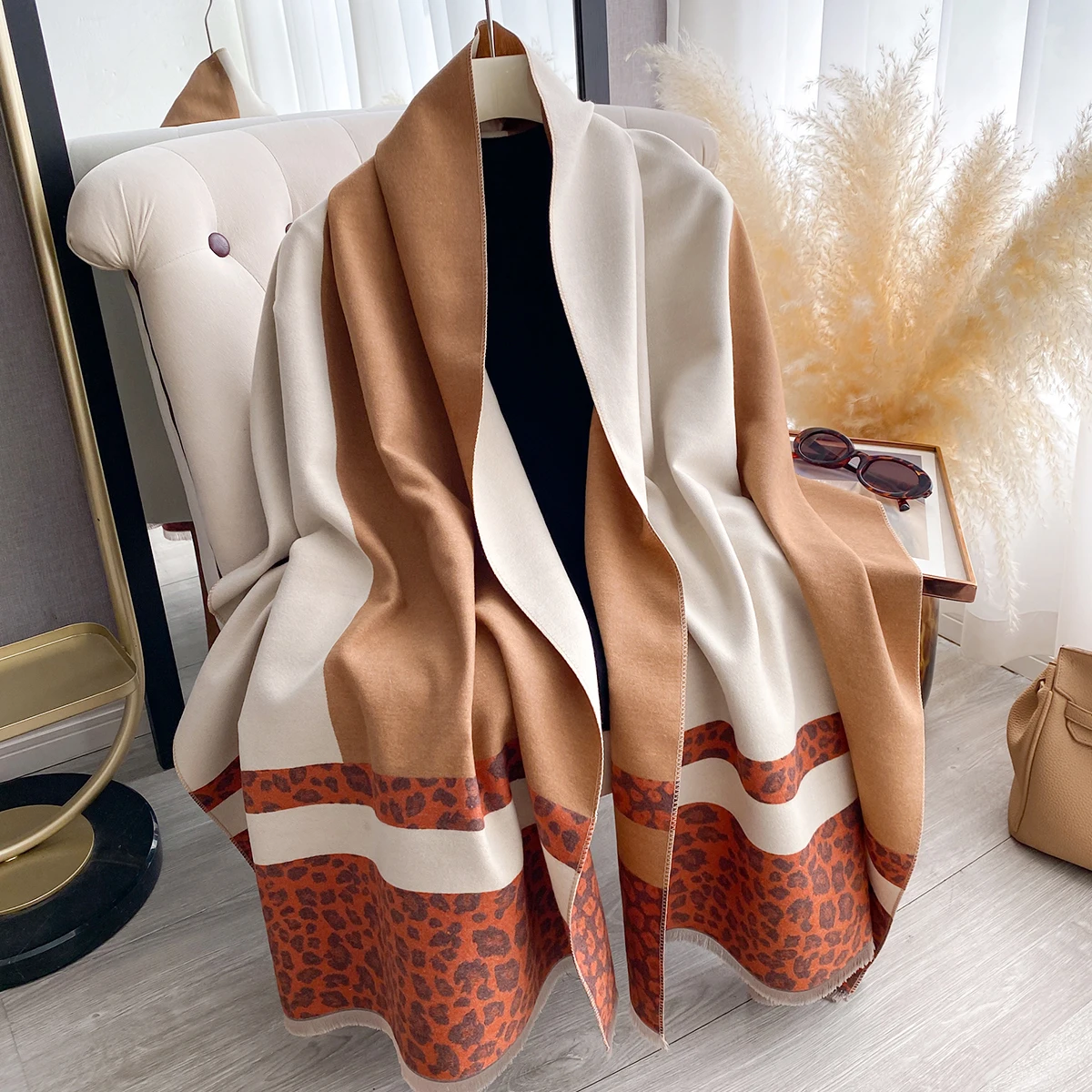 

2025 новый дизайн, зимний кашемировый шарф, женский элегантный теплый шарф из пашмины, пончо, шарфы, женская шаль с леопардовым принтом Bufanda